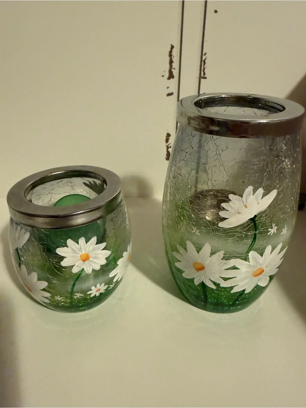 Yankee Candle Daisy Crackle Tealight Holder - set of 2 Approx 5”&3”